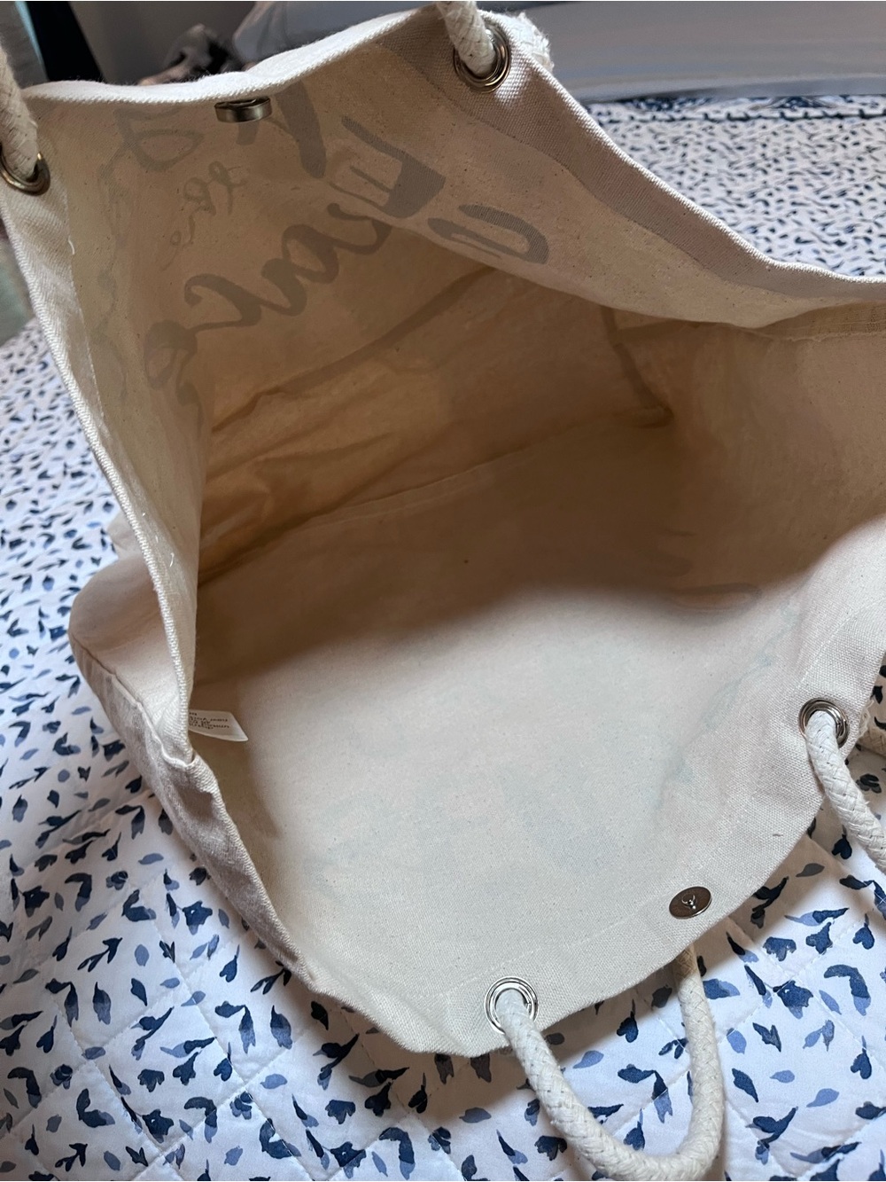 Canvas Beach Tote Bag - 'SEA you at the beach' - Natural with Blue Print - Picture 3 of 3